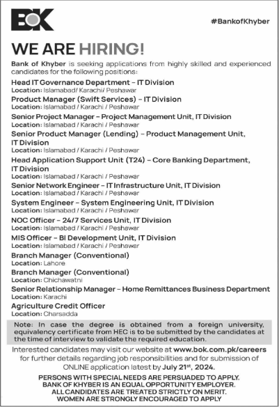 Bank of Khyber Latest Jobs 2024