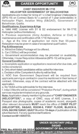 Chief Engineer MI-171E Helicopter Latest Job 2024