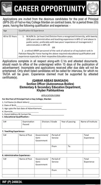 Elementary and Secondary Latest Job Opportunity 2024