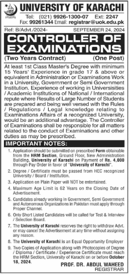 University of Karachi Latest Job Opportunity 2024