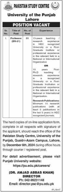 Punjab University Latest Job Opportunity 2024